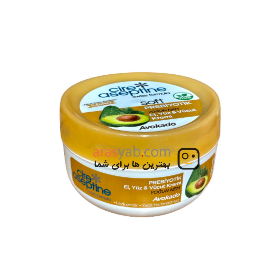 کرم مرطوب کننده دست, صورت و بدن پروبیوتیک آسپتین Aseptine حاوی عصاره آووکادو حجم 300 میل — تصویر ۴
